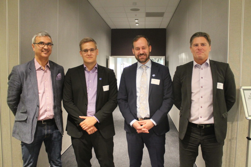 Fr. v: Rosman Jahja, Communications Manager, Trelleborg AB, Erik Larsson, projektledare EFL, Henrik Lundgren, vd EFL, Patrik Romberg, Senior Vice President Corporate Communications, Trelleborg AB. Fotograf Heidi Olsson, Sustainable Business Hub.