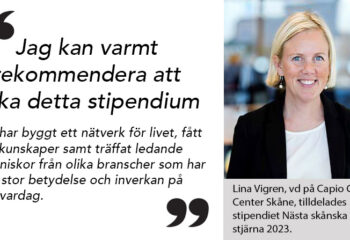 Lina Vigren, vd och medicinskt ansvarig läkare på Capio Gastro Center Skåne, tilldelades stipendiet Nästa skånska stjärna 2023